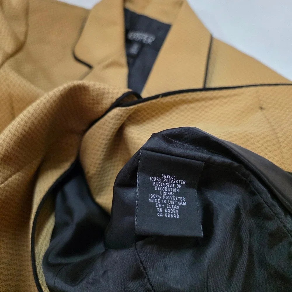 Kasper Womens Mustard Yellow Textured Blazer Black Piping Size 6 Professional